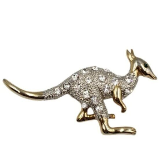 Vintage Gold Tone Diamonelle Rhinestone Kangaroo Brooch Pin Whimsy - Picture 12 of 12